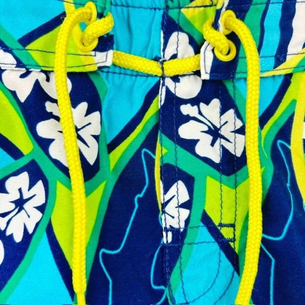 J-Khaki Boys Blue Green Surfboard Hibiscus Shark Print Swim Trunks Size 5